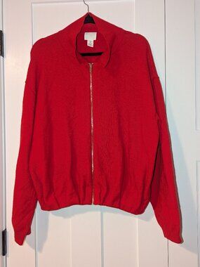H&M Red Zip Up Cardigan Sweater Size L
